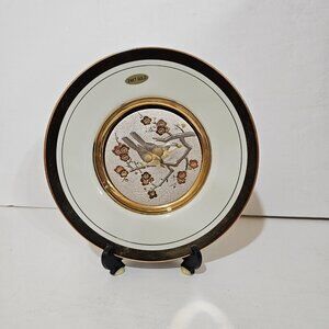 Chokin Japan Vintage Plate 6" The Art Of Chokin with stand 24K Gold Samurai